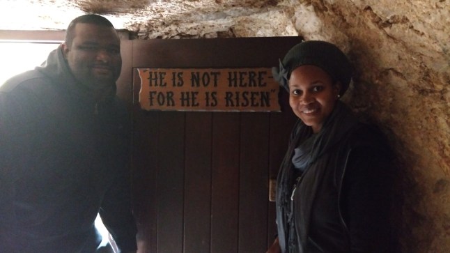 Standing inside the tomb
